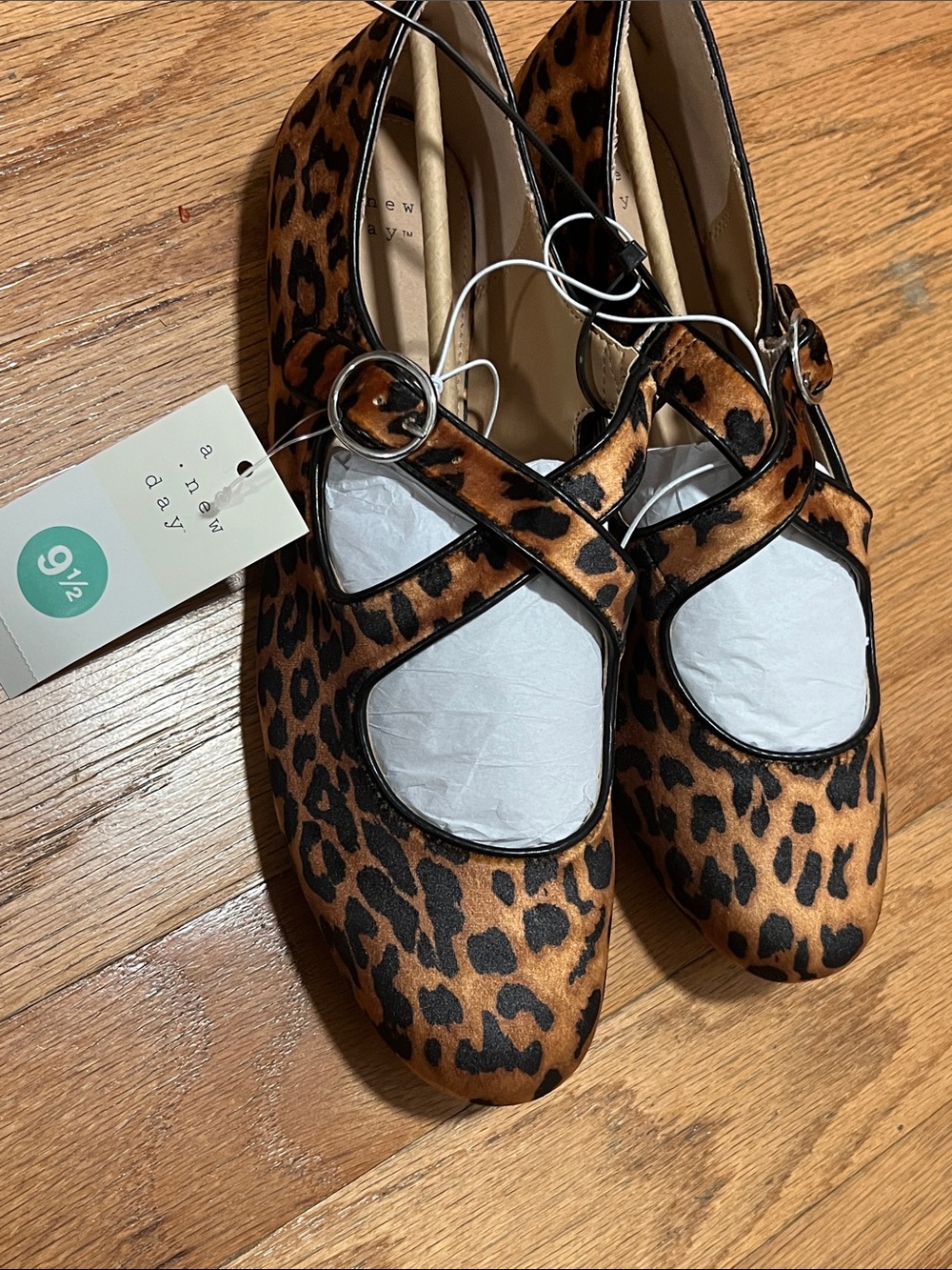 a new day Leopard Print Mary Jane Flats - Tan/Black